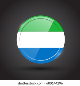 3d rendering of Sierra Leone button with flag on black background.