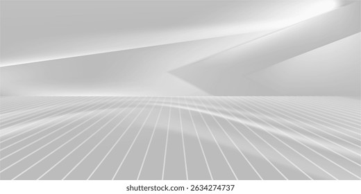 3D rendering of silver foil abstract geometric background. Scene for advertising design, showroom, technology, future, modern, sports, games, metaverse, cosmetics, warehouse, garage.