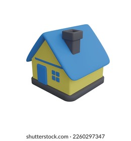 3D rendering of simple house icon. realistic cartoon house