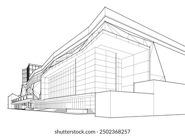  3d rendering sketch of modern building 