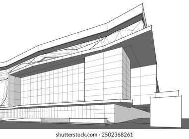  3d rendering sketch of modern building 