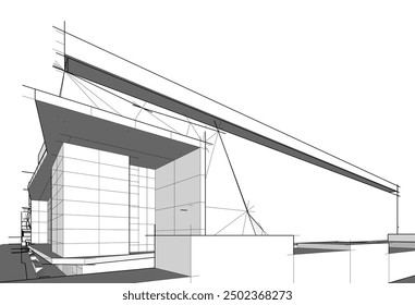  Croquis de renderizado 3D de un edificio moderno 
