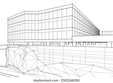  3d rendering sketch of modern building 