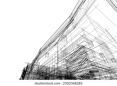  3d rendering sketch of modern building 