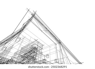  3D-Rendering-Skizze eines modernen Gebäudes 