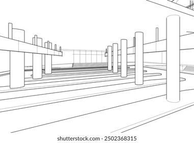  Croquis de renderizado 3D de un edificio moderno 