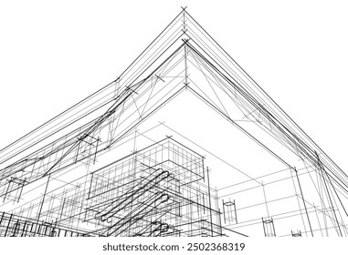  3d rendering sketch of modern building 