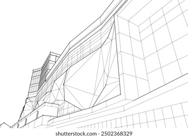  3d rendering sketch of modern building 