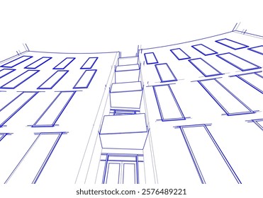 3d rendering sketch of modern building vector illustration