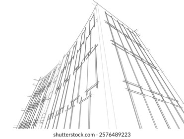 3d rendering sketch of modern building vector illustration