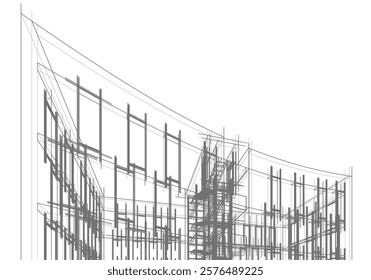 3d rendering sketch of modern building vector illustration