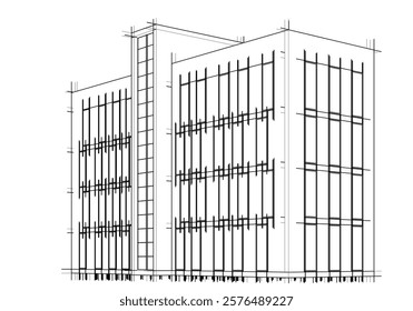 3d rendering sketch of modern building vector illustration