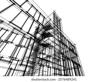 3d rendering sketch of modern building vector illustration