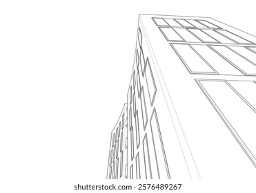 3d rendering sketch of modern building vector illustration