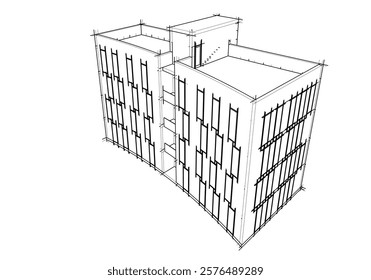 3d rendering sketch of modern building vector illustration