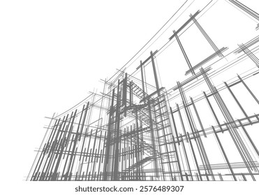 3d rendering sketch of modern building vector illustration