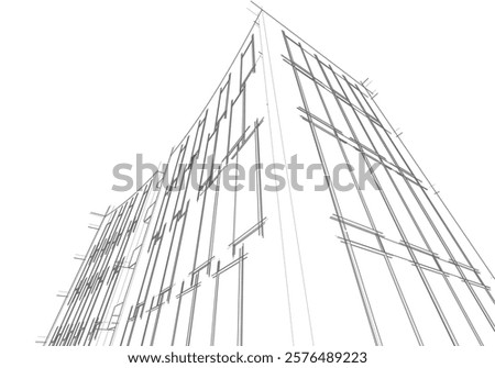 3d rendering sketch of modern building vector illustration