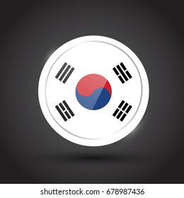 3d rendering of South korea button with flag on black background. South korea  icon or South korea  logo flag.
