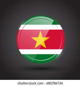 3d rendering of Suriname button with flag on black background.