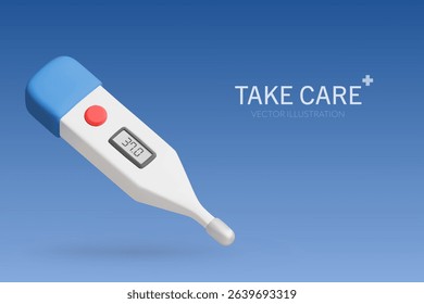 3D rendering of a Thermometer on a blue background.