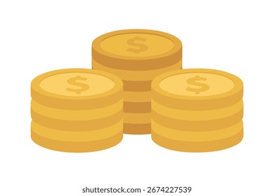 A 3d rendering of three stacks of gold coin