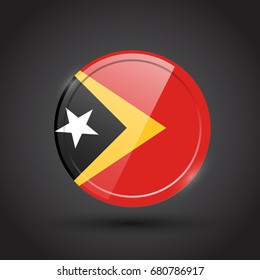 3d rendering of Timor button with flag on black background.