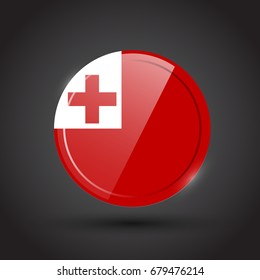 3d rendering of Tonga button with flag on black background.