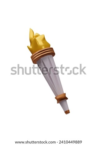 3D rendering torch 2024. Greek ceremony symbol of sport competition. Realistic vector illustration of flame. Athlete games, champions, winner events. Triumph games element with honor flaming cup