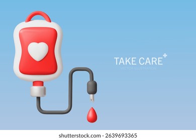 3D rendering of a Transfusion bag on a blue background.