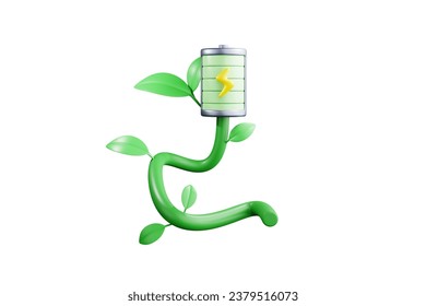 3D rendering Tree growing into a concept battery environmentally friendly energy