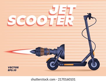 3d rendering of two wheel electric scooter with turbojet engine and wings on light background