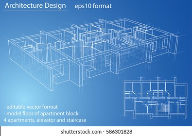 3D Rendering Vector Illustration. Model Floor Of Apartment Block