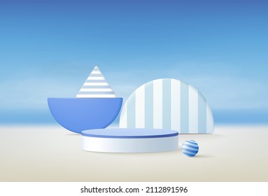 3d Rendering, Vector Illustration On Blue Background With Abstract Scapes, Background For Kids Products Present. 