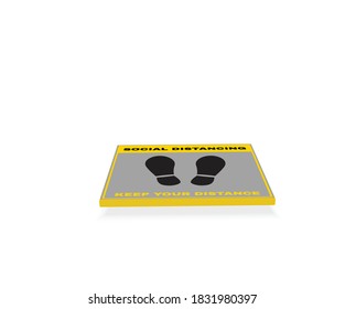 3D Rendering Virus Prevention signs, Caution message SOCIAL DISTANCING - KEEP YOUR DISTANCE - Pedestrian Footprint Stencil sign in frame hanging on the Air, COVID-19 pandemic, vector illustration.