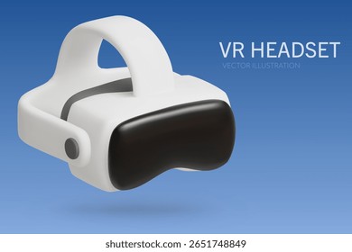 3D rendering of a VR headset on a blue background.