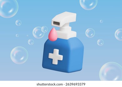 3D rendering of a Washing foam on a blue background.