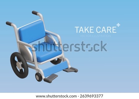3D rendering of a Wheel chair on a blue background.