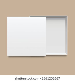 3D rendering of a white blank open slider box mockup on a gray background. Ideal for showcasing packaging designs, branding, or product presentation.