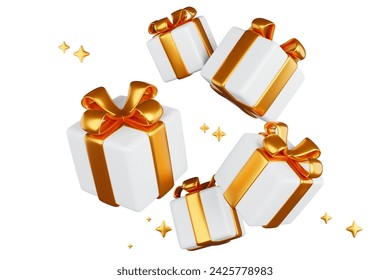 3D rendering White gift box with gold ribbon for exquisite birthday celebration
