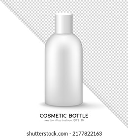 3D rendering white glossy container for shampoo, gel, bath foam, moisturizer, lotion, cream, etc. Blank skincare product template. Mockup of closed cosmetic or medicine plastic bottle with lid. 