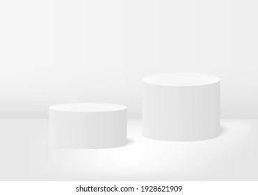 3d rendering white podium stages for product presentation. Realistic minimal scene vector illustration.