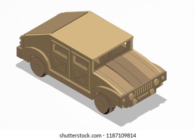 3d rendering wooden toy cars hummer from two varieties of wood v