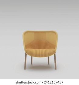 Representación 3D de una silla amarilla sobre fondo blanco