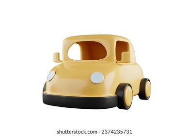 3D rendering yellow cute cartoon car