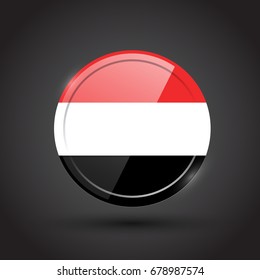 3d rendering of yemen button with flag on black background. yemen icon or yemen logo flag.