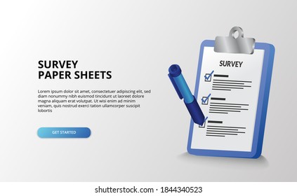 3d report clipboard surveyor exam document to do list checklist with 3d pen sign illustration