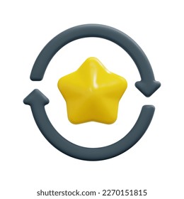 3d repurchase icon vector. Isolated on white background. 3d customer loyalty, brand and marketing concept. Cartoon minimal style. 3d star with circular arrows icon vector render illustration.