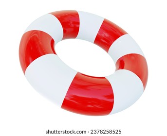 3d rescue life buoy icon on isolated background. Rubber ring or inflatable buoy red and white colors. Stock vector illustration. 