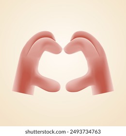 3d Reslistic Hands Hold the Shape of a Heart. Vector Cartoon illustration.