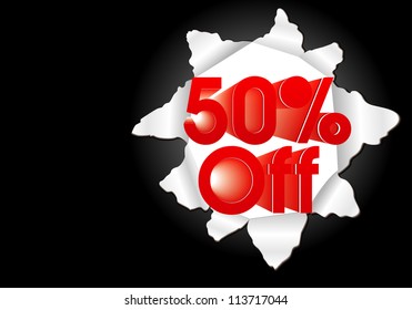 3d retro 50% off / paper tear. Vector design elements.